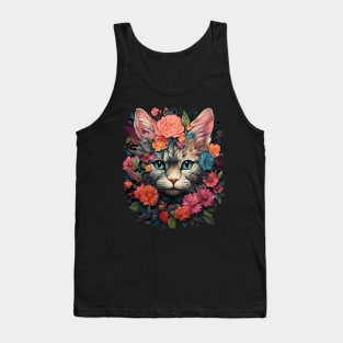 Flowery Cat Cute Gifts For Cats & Flower Lover Tank Top